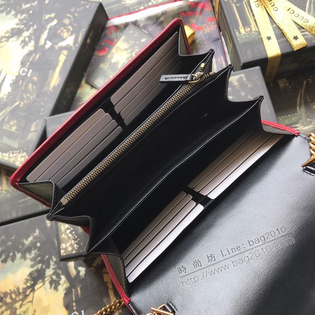 Gucci包 古馳女包 573807杏拼全皮 Marmont迷你鏈條包 Gucci新款全皮單肩斜挎包  gudj1192